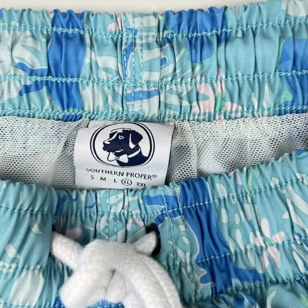 SOUTHERN‎ PROPER Sky Blue Floral Dog Print Men's XL Drawstring Waist EUC